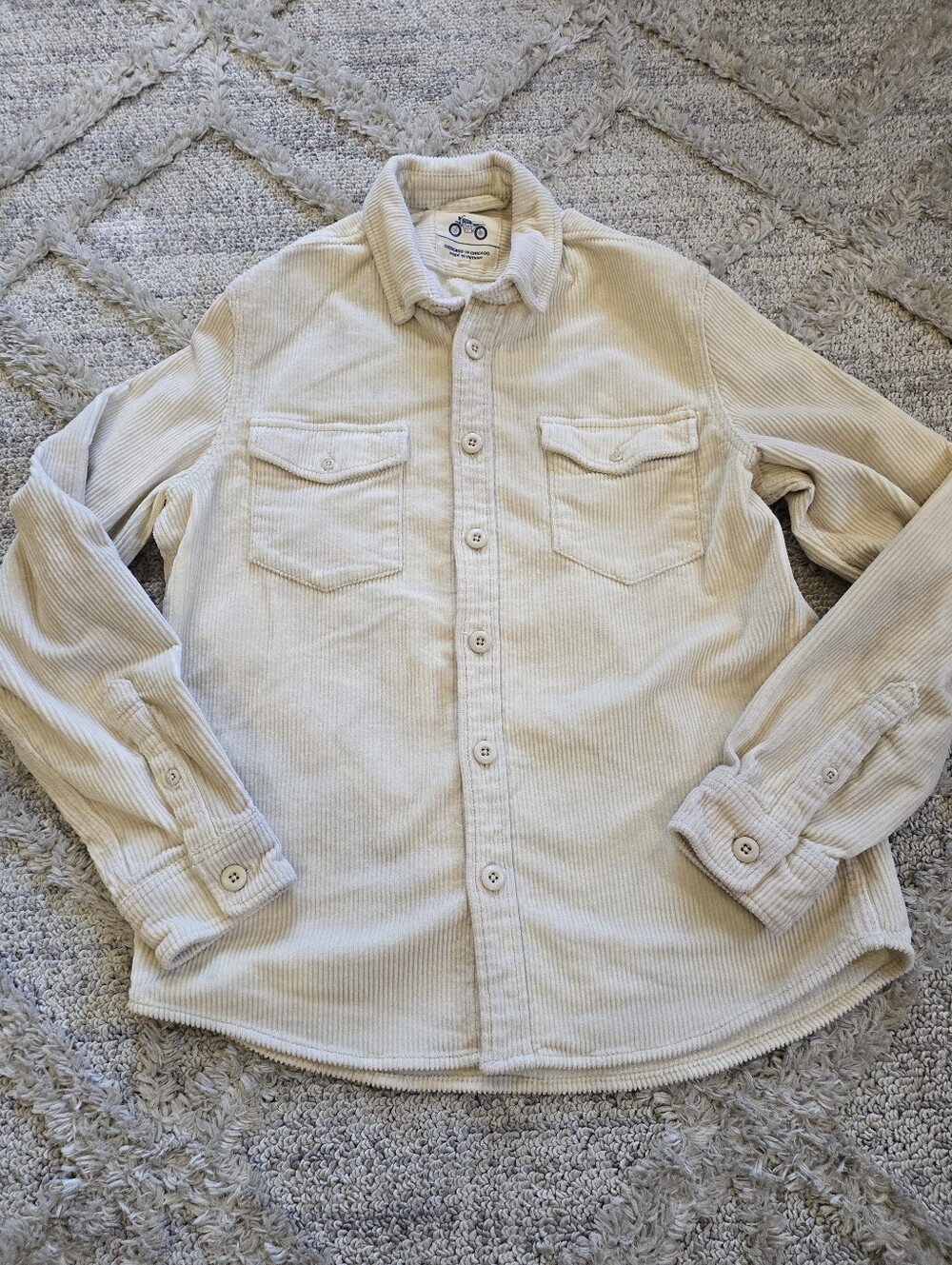 Mugsy Heavy Utility Corduroy Shirt Men Large Button Down Cream Long Sleeve Soft